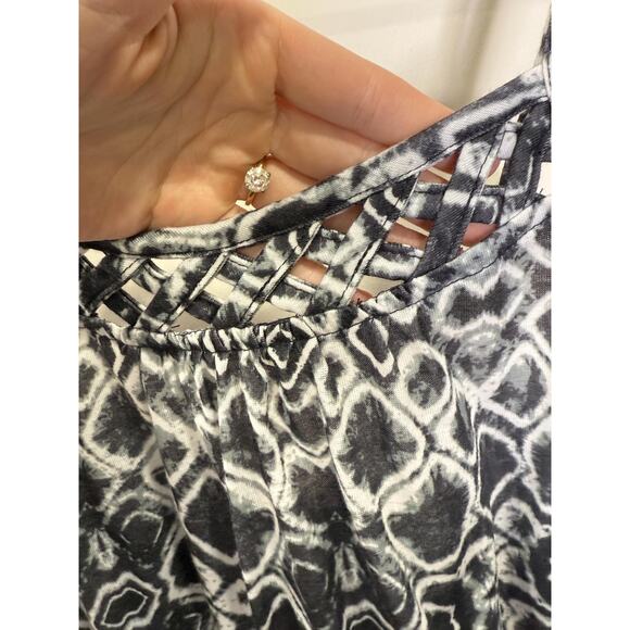 Black and White Y2K Geometric Pattern Strapless Short Sundress Beach Coverup, - Picture 4 of 10